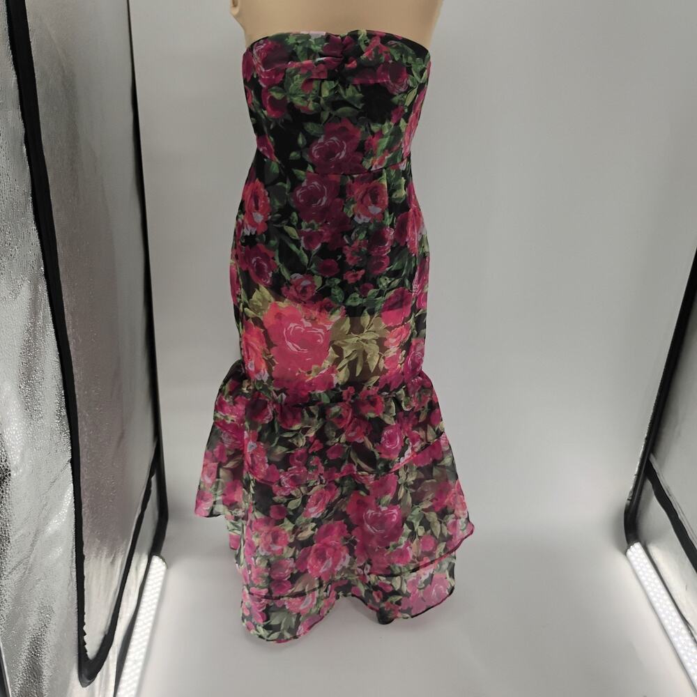 LULUS Truly Extraordinary Black Floral Organza Strapless Tiered Maxi Dress-Sz M - Picture 6 of 15